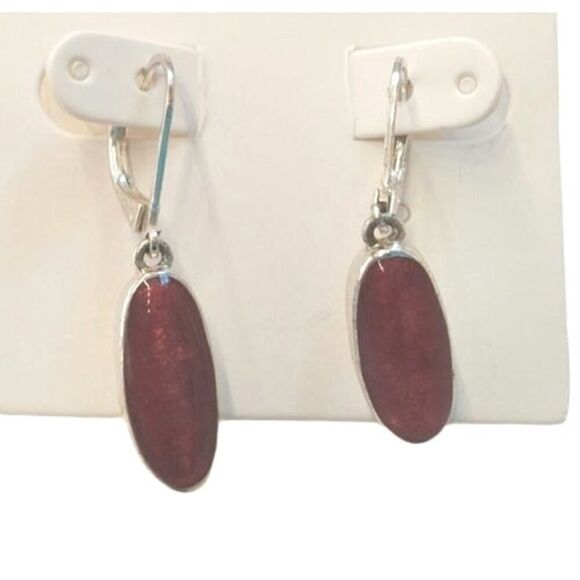 Oval Cut Red Jasper Dangle Drop Earrings Sterling Silver Plated Lever Back - Picture 2 of 2